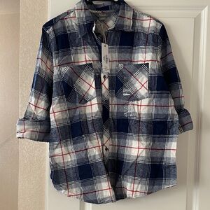 Navy and White Plaid Shirt